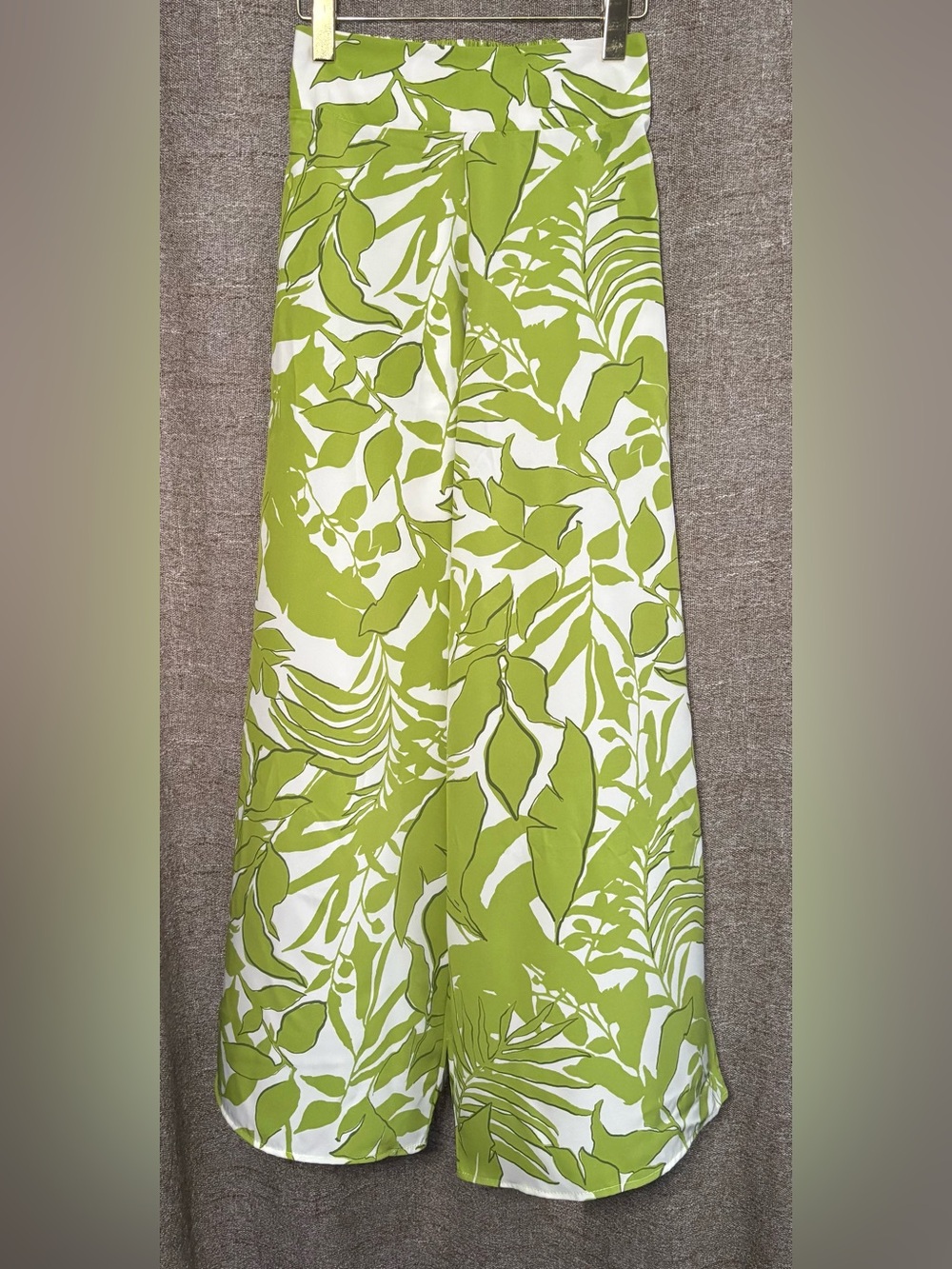 Sol & Luna Tropical Botanical Wide Leg Palazzo Pants Green White Resort